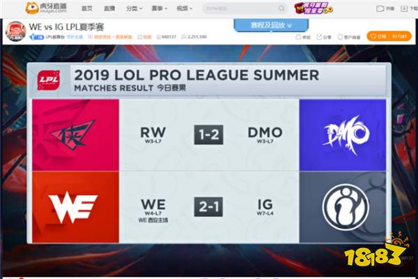 虎牙LPL:新人上单发力DMO险胜RW WE击败IG保留季后赛希望
