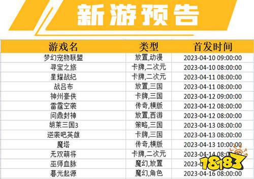 一周新游预告(4.10~4.16):多款卡牌手游登场