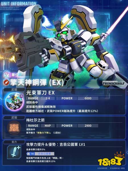 《SD钢弹G世代永恒》发布UR“擎天神钢弹(EX)”和UR“伊欧·弗雷明”等性能介绍